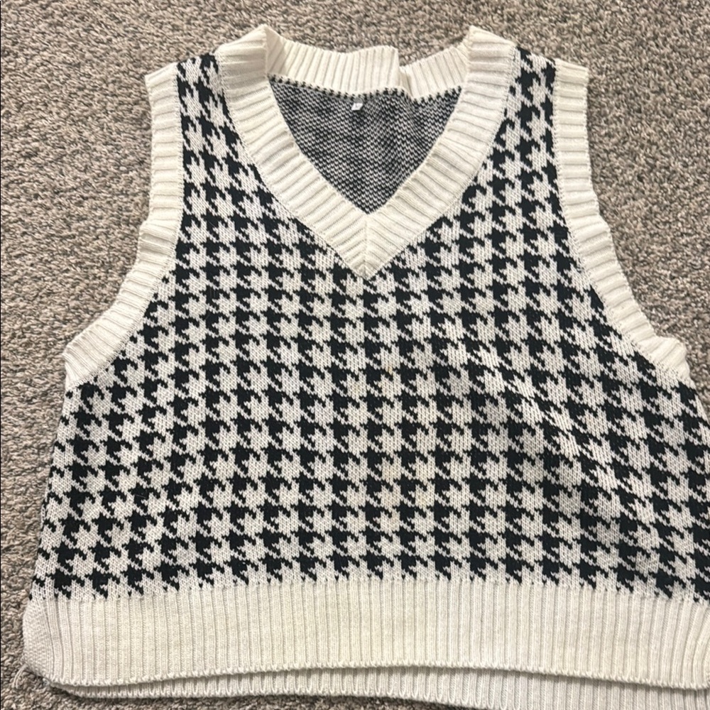 Classic Black and White Houndstooth Sweater Vest